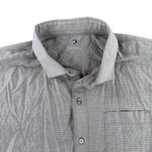 KUHL Shirt Mens Large Gray Striped Linen Blend Reveara Short Sleeve Hiking